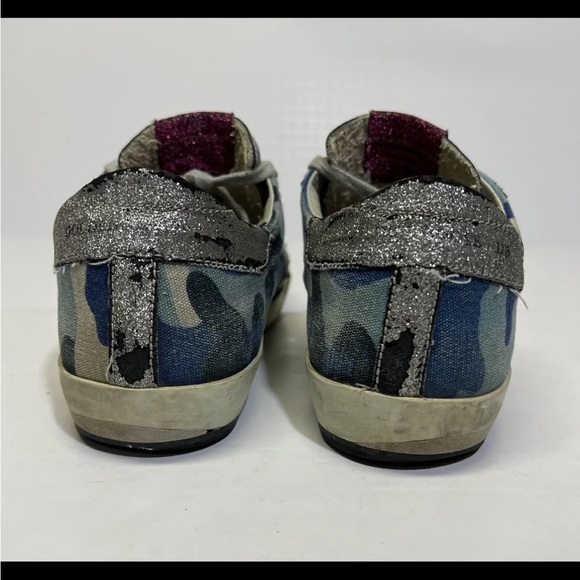 Golden Goose Superstar Sneakers Grey Blue Silver Glitter Camo Star Sz 35 - Picture 7 of 11